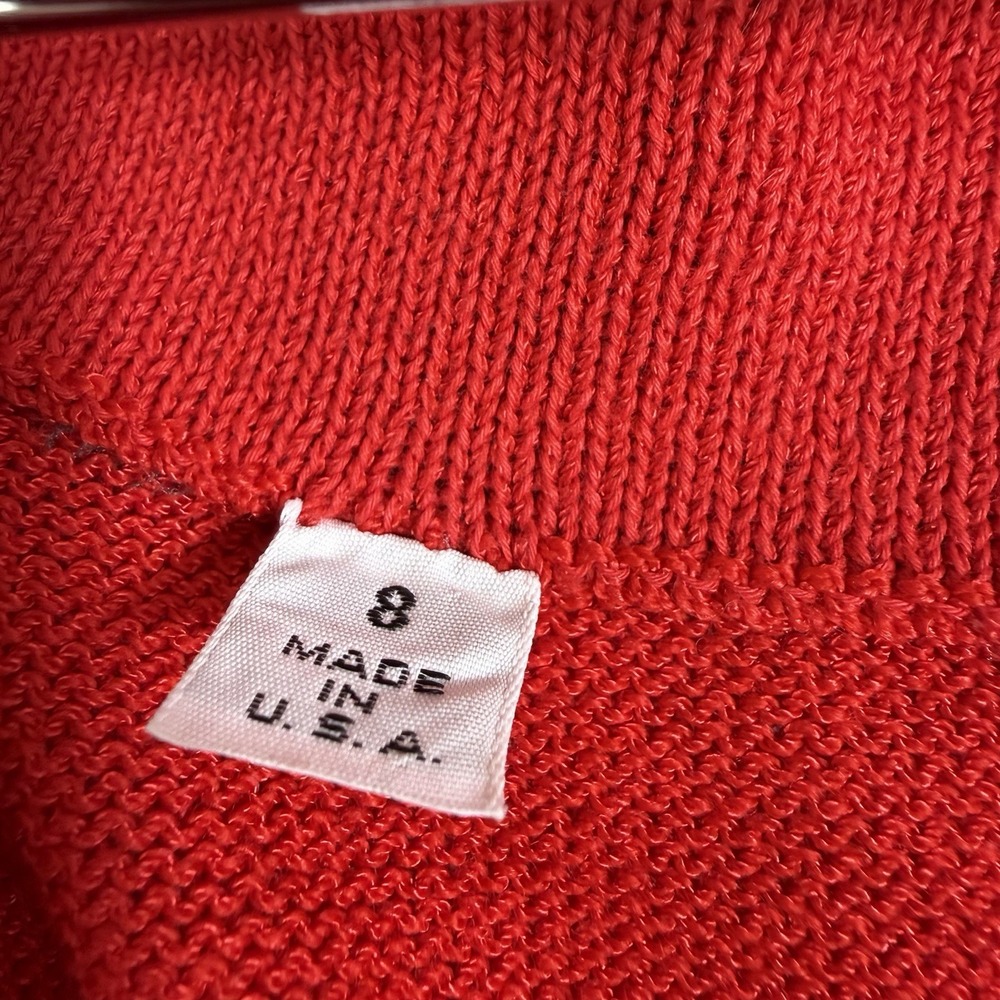 Vintage St. John By Marie Gray Knit Swaer & Skirt Red W/ Gold Accessories Size 8 - Picture 5 of 14